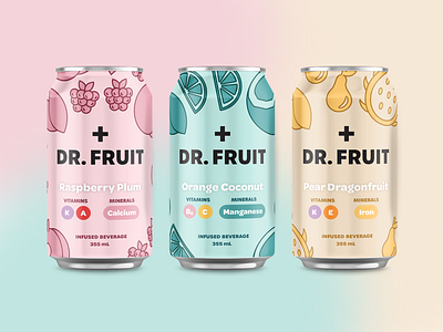 Dr. Fruit Vitamin-Enhanced Drink branding can design drink graphic design illustration logo packaging design soda