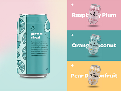 Dr. Fruit Vitamin-Enhanced Drink branding can packaging design drink graphic design illustration logo packaging design soda