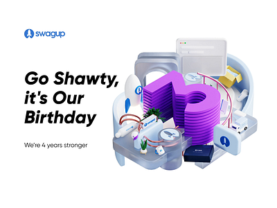 SwagUp 4th year anniversary 3 3d 3d animation 3d birthday 3d blender 3d composition 4 3d anniversary anniversary 3d birthday birthday 3d birthday animation blender blender animation floating animation swag swag animation swag anniversary swag pack swagup