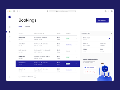 Booking list - Bounce Luggage Storage booking list booking ui contrast ui dashboard dashboard tab expanded view list expand list ui list view minimal dashboard minimal list view minimal sidebar minimal ui sidebar sidebar menu sidebar ui tab view
