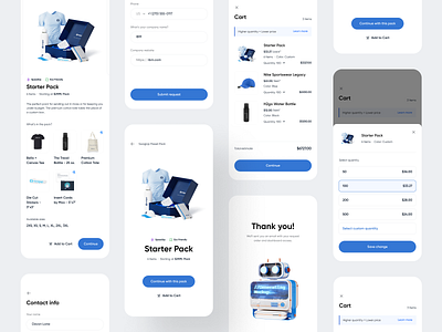 Project onboarding - SwagUp mobile experience bundle products cart custom swag pack ecommerce app holiday swag mobile cart mobile ecommerce mobile onboarding pack ui product details product onboarding product ui project onboarding quantity quantity selector select quantity size selector swag pack user onboarding