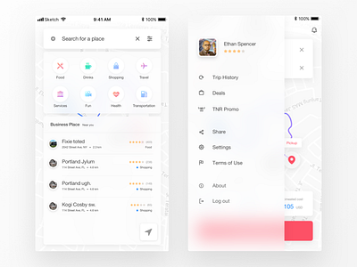 Nearby business search app ui blur blur effect clean ui color app color ui flat ui ios app onboaring app sidebar