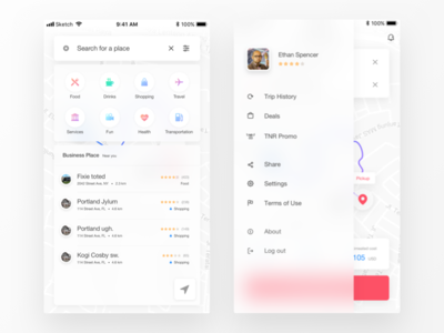 Nearby business search app ui blur blur effect clean ui color app color ui flat ui ios app onboaring app sidebar