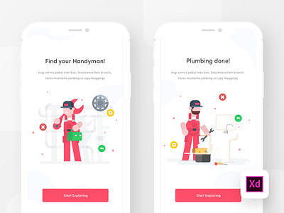 Handyman app onboarding | Adobe XD exploration adobe xd experience design flat design minimal ui onboarding illustration onboarding ui xd