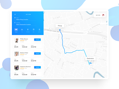 Multiple ride sharing option UI | UI exploration bike share carpool desktop ride sharing ios app map ui ride share ride sharing transport