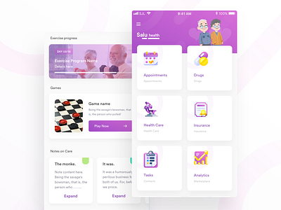 Healthcare tool app for aged person | Salu Health app design app ui health app healthcare app illustration ios app minimal ui ui ui design