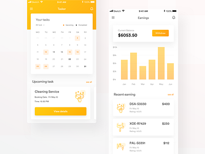 Earning stat of tasker | HH app design app ui flat ui ios app minimal ui stat ui tasker app ui design