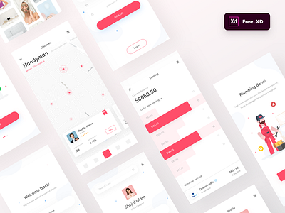 Handyman app UI kit for XD | FREEBIE app ui app ui kit free ui kit freebie giveaway handyman app ios app iphone x iphone x freebie ui kit xd freebie xd ui kit