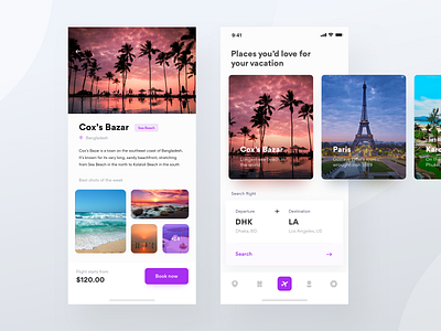 Air ticket booking app | Airexploria air card view explore app flight app flight booking flight search horizontal scroll ios app iphone x minimal app mobile app travel app travel ui ui exploration vacation app