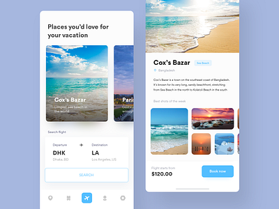 Air ticket booking app v2 | Airexploria air card view explore app flight app flight booking flight search horizontal scroll ios app iphone x minimal app mobile app travel app travel ui ui exploration vacation app