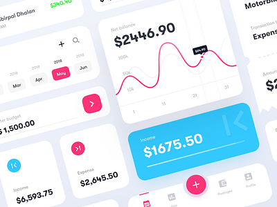 UI elements | Budget app UI kit app ui kit budget app daily budget expense income ios app ios ui iphone x minimal app mobile app money money tracker transaction ui content ui element ui kit wallet