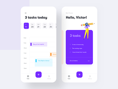 Task manager app app illustration date selection date view flat ui hourly rate hourly view ios app ios design minimal ui mobile app design task app task management task view tasker app to do app to do list to-do