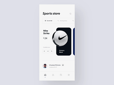 Sports equipment shop - Mobile interaction cart e commerce ecommerce ecommerce app football app interaction interaction design minimal ui mobile app design mobile interaction nike app product animation scroll animation shop ui sports app sports store store animation store app store ui ui animation