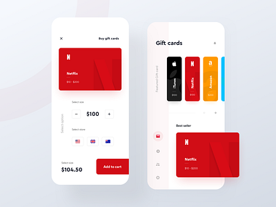 Gift card store - Mobile app amazon gift card app ui card ui gift card gift card app gift card store google play gift card itunes gift card minimal ui netflix gift card vertical menu