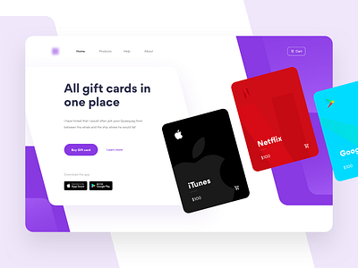 Gift card store - Web app e comerce ecommerce flat ui gift card gift card header gift card shop gift landing page gift shop gift ui google play card itunes card netflix card shop app web app web header