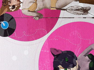 Kitties cat illustration pink records