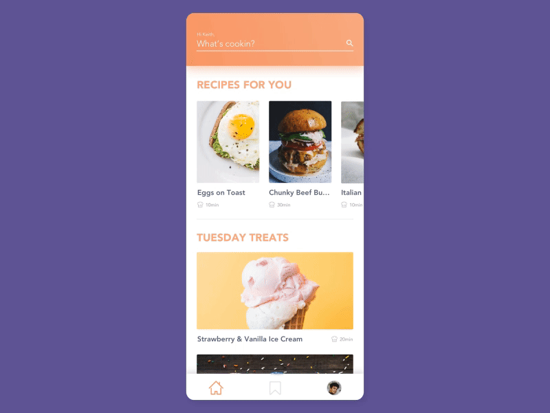 Recipe App Concept UI animation app concept principle sketch ui ux