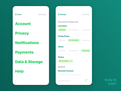 Daily UI Challenge #007 - Settings app concept dailyui dailyui 007 figma settings settings ui ui ux whatsapp