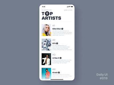 Daily UI Challenge #019 - Leaderboard artists charts dailyui dailyui 019 dailyuichallenge figmadesign leaderboard list music top charts ui ux