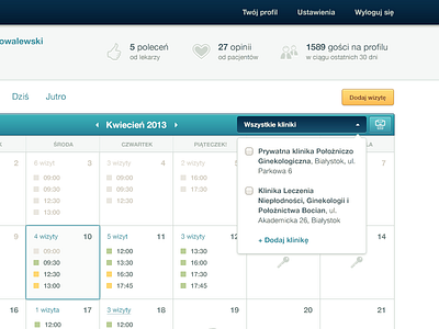 Doctor's calendar app button calendar dashboard dropdown interface ui web app web design webdesign