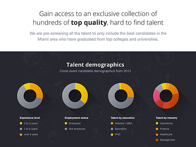 Talent demographics chart charts flat landing landing page long shadow shadow web website