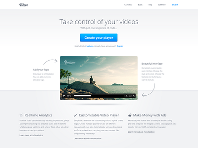 Video player landing page call to action form landing landing page minimal player video video player web web design website