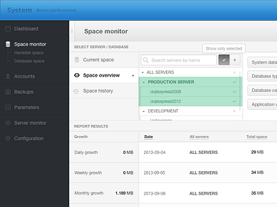 Space monitor dashboard admin app dashboard panel search sidebar table web web app web design webapp webdesign