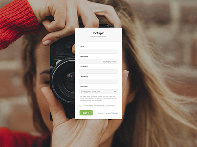 tookapic sign up form form interface ui web web app web design webapp webdesign website