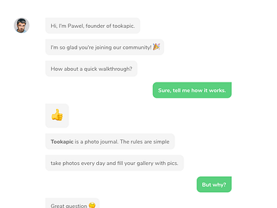 Conversational Onboarding chat chatbot convesational emoji minimal onboarding signup web