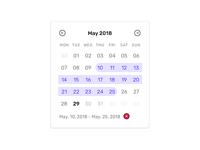 Date Range calendar clean component date interface minimal picker simple web design ui ux web