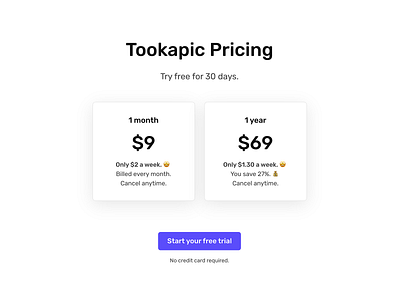 Tookapic Pricing button call to action clean landing page minimal price pricing pricing plan pricing table saas table web web design webdesign website