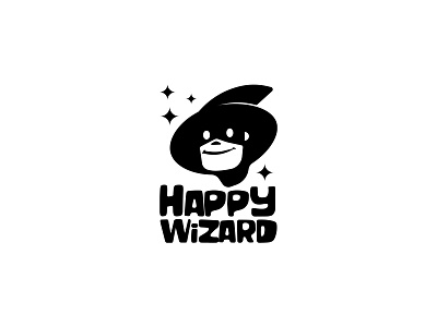 happy wizard black branding design illustration logo logo minimal black signet vector