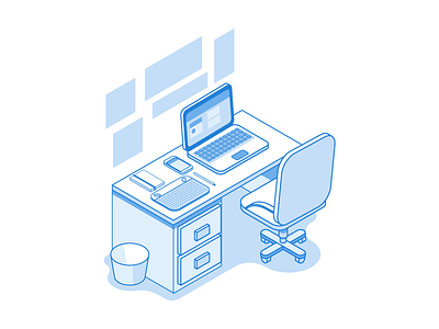 Work place isometric notebook table tablet work place