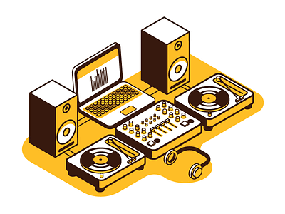 DJ Setup dj headphones isometric mixer vinyl