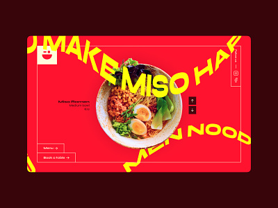 Ramen Noodles Restaurant Website chef cooking food noodle noodles ramen red restaurant streetfood stretched type typography ui ux vibrant webdesign website yellow