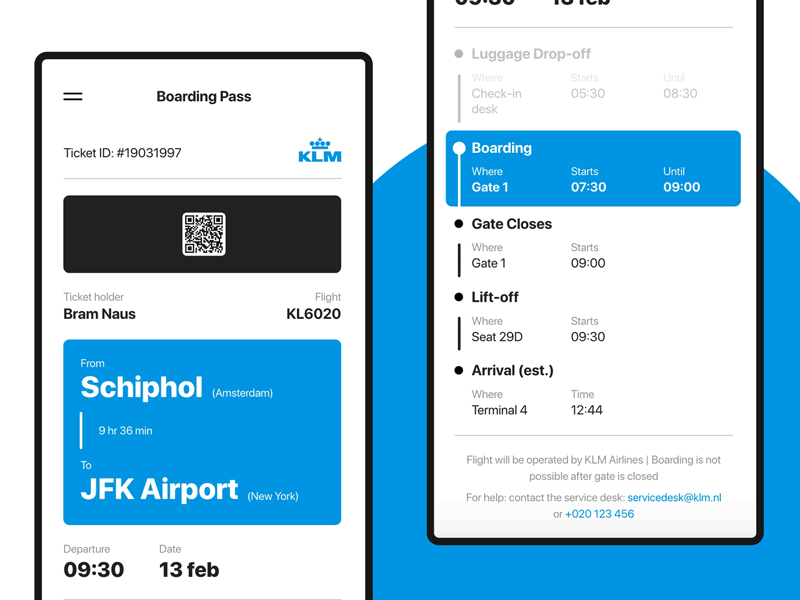 KLM Boarding Pass Animation airline airplane animation app boarding pass corporate interaction interface mobile smartphone ui ux website