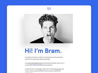 Personal Website - Bram Naus adobe xd branding coding desktop development interface personal ui ux webdesign website