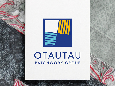 Otautau Patchwork Group Logo Concept blue community craft gibson landscape logo nz patchwork rivers rural square yellow