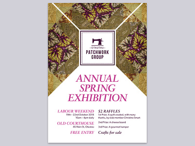 Otautau Patchwork Group Annual Spring Exhibition 2019 fabric floral hot pink magenta new zealand patchwork pattern poster print rural serif southand