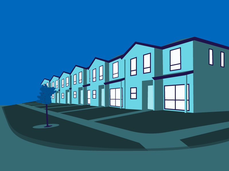 Housing neighborhood blue house case study illustrator