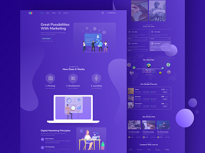 Digital Marketing Landing Page Dark UI app branding business color debut design digital dribbble flat gradient hello illustration marketing minimal ui ux vector web website