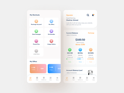 Mobile App Design Concept app branding color debut design minimal operator telecom typography ui ux