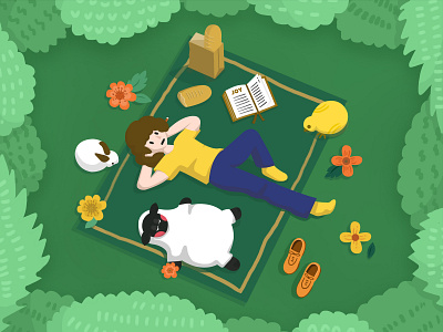 Joyful day animal illustration picnic reading sheep