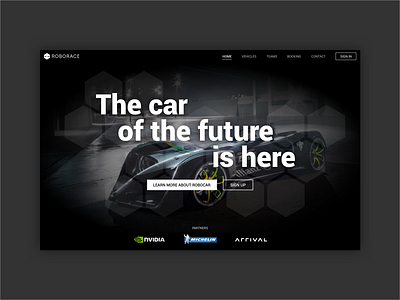 Roborace landing page autonomous cars design racing ui ux web