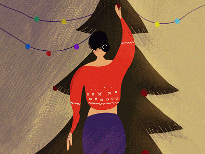 2021 mood art christmas tree clean flat illustration minimal postcard vector webillustration