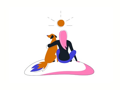 Girl sitting with her dog illustration best character dog family flat friend girl illustration pet puppy sun tail