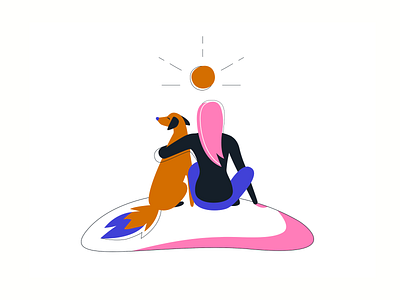 Girl sitting with her dog illustration