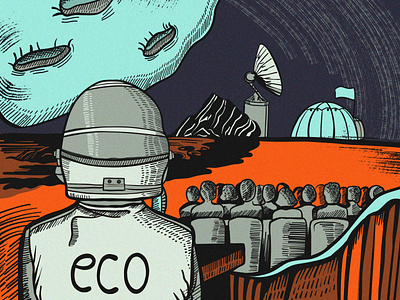 eco - crypto project 2023 community cosmonaut crypto cryptocurrency illustration moon planet rocket space station startup tothemoon