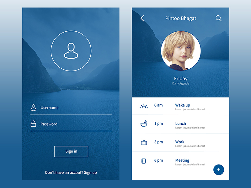 Login Screen and Daily Agenda by Pintoo Bhagat on Dribbble