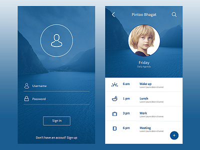 Login Screen and Daily Agenda design ui ux